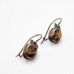 SAJEN Tiger's Eye Sterling Silver 925 Estate Wire Earrings Drop Pierced Boho